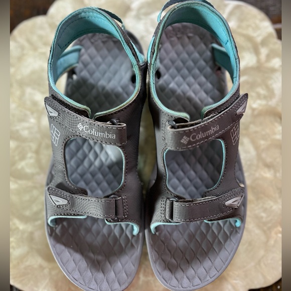 Columbia women's size 7 trekking sandals with Velcro straps aqua and gra… - Picture 4 of 9